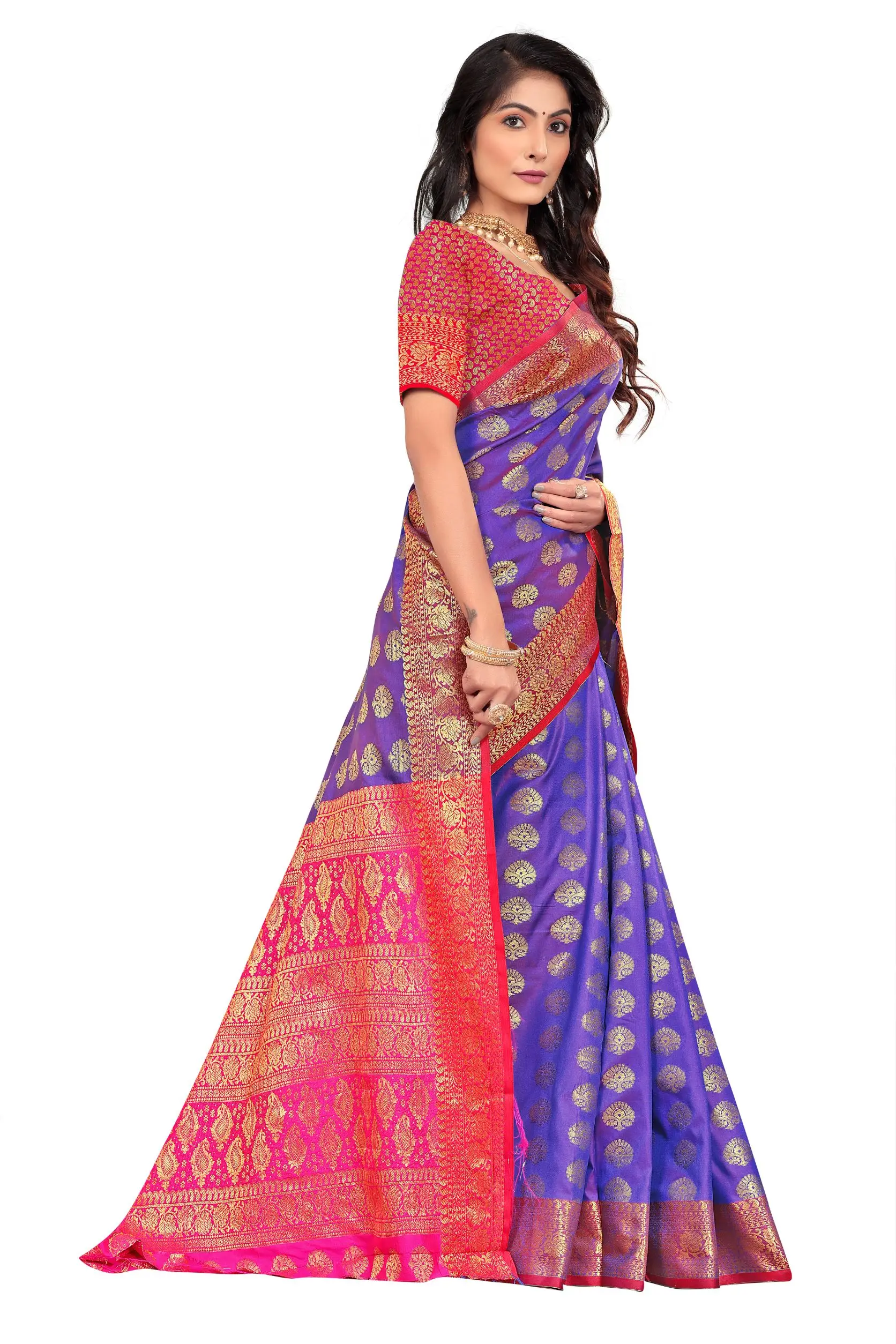 100% PURE COTTON SILK PURPLE COLOUR DAMAN BEAUTIFULRICH PALLU AND JACQUARD SAREE