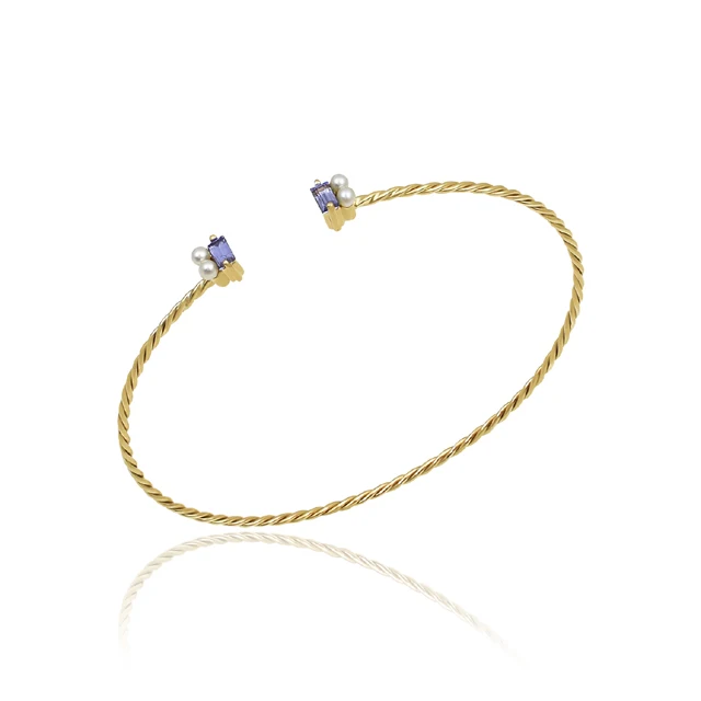 Buy online trendy natural multi stone faceted pearl beads gold plated 925 sterling silver bangle manufacturer suppliers
