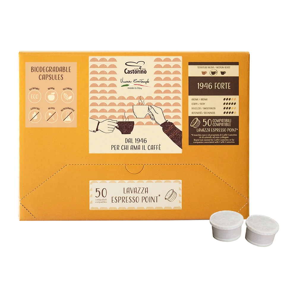 Top Quality CAPSULES FORTE Italian coffee Caffe Castorino Lavazza Compatible 50 pz for home / HO.RE.CA.