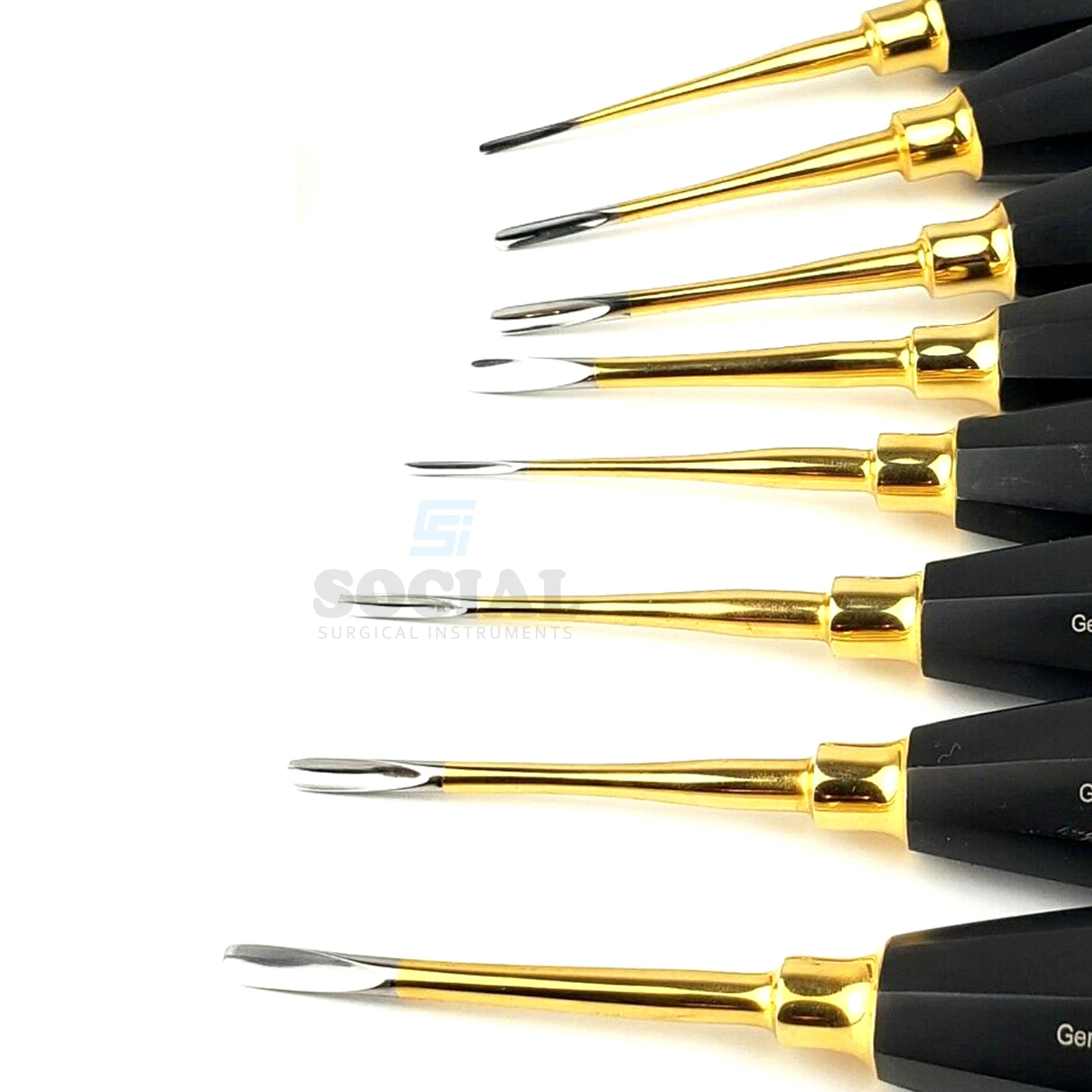 
9 Lux Elevator 2 to 5 mm Straight&Curved German Black Handle Dental Instruments 