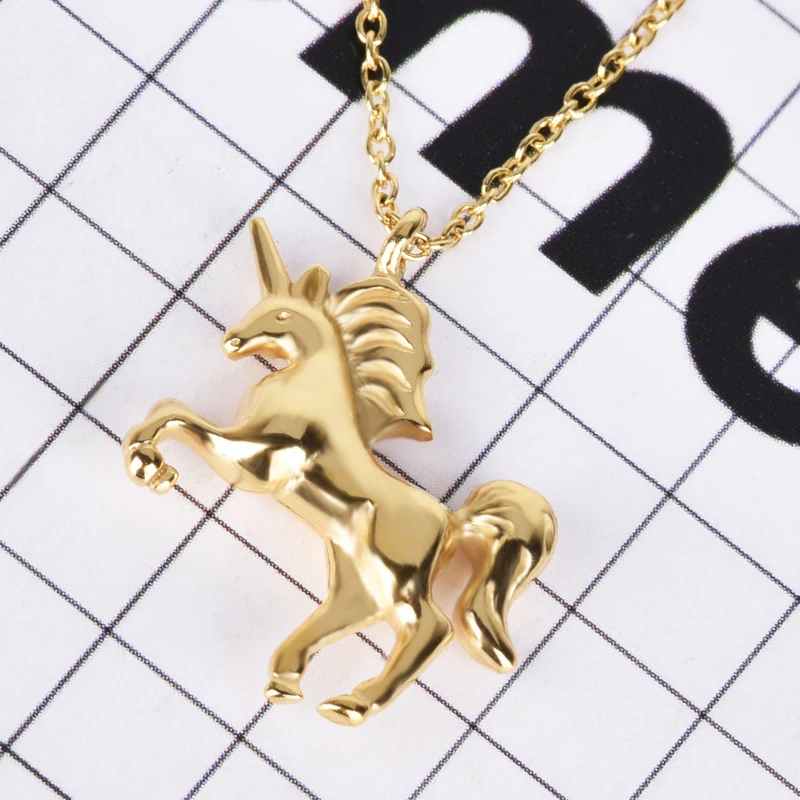 Women Necklace Gold Fantasy Horse Charm Unicorn Pendant