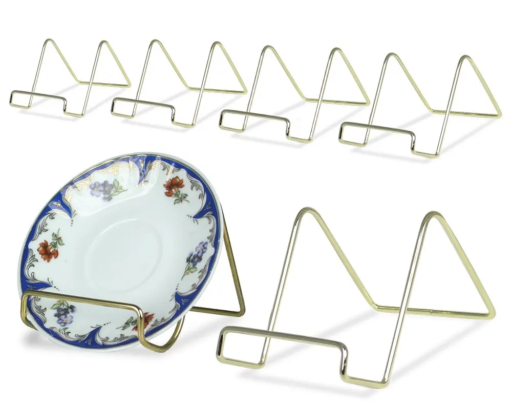 Dish holder bowl organizer/  wire easel display stand kitchen storage rack/ gold metal photo accessories holders