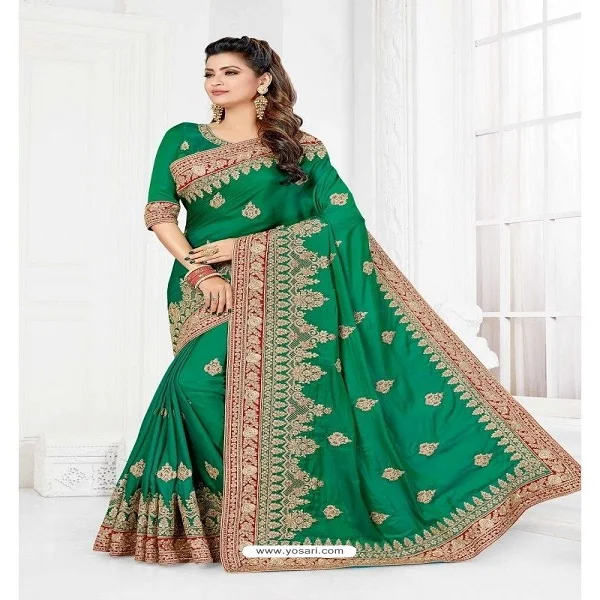 
Dcb Saree Green Heavy Saree With Embroidery Work Bridal Heavy Embroidery Work Sari / Bollywood Designer Indian Wear Saree Best 