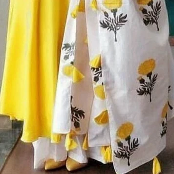 YELLOW EMBROIDERED LATEST SUIT WITH DESIGNED DUPATTA WITH WHITE PALAZZO