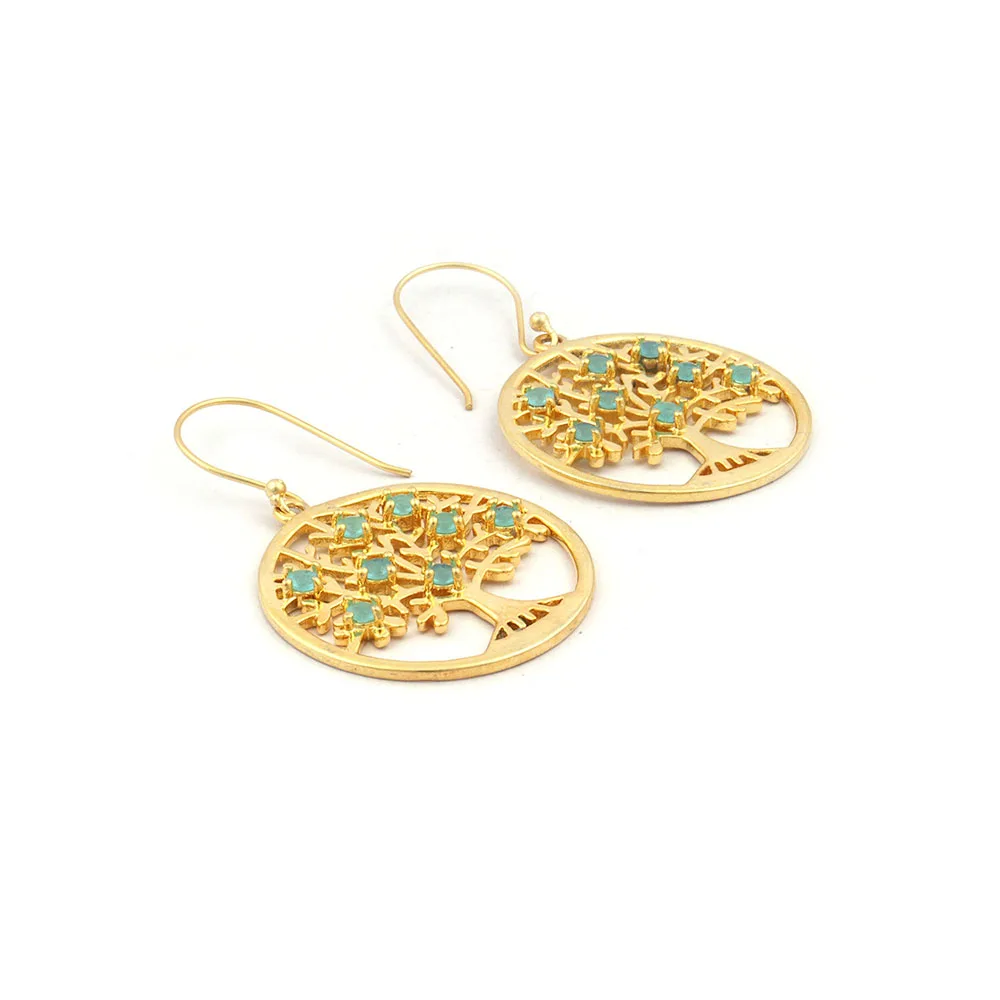 Mode Joyas, Gold Plated Purple Amethyst Gemstone Hook Earring Brass Metal Tree Design Beads Stone Earrings Jewellery. E-627