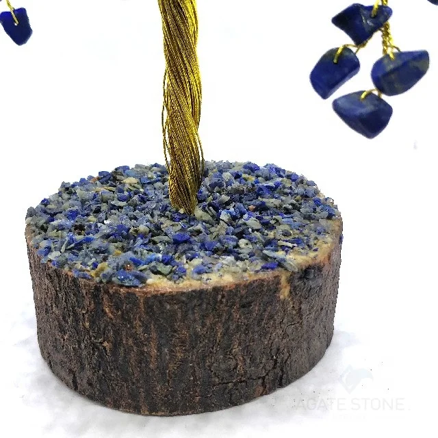Attractive Golden Wire Gemstone Lapis Lazuli Artificial Tree for Sale