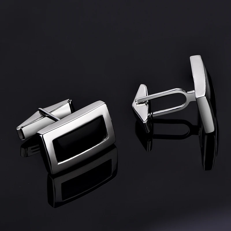 Wholesale Elegance Jewelry 925 Sterling Silver Noble Cufflinks with Black Rectangle onyx For Men