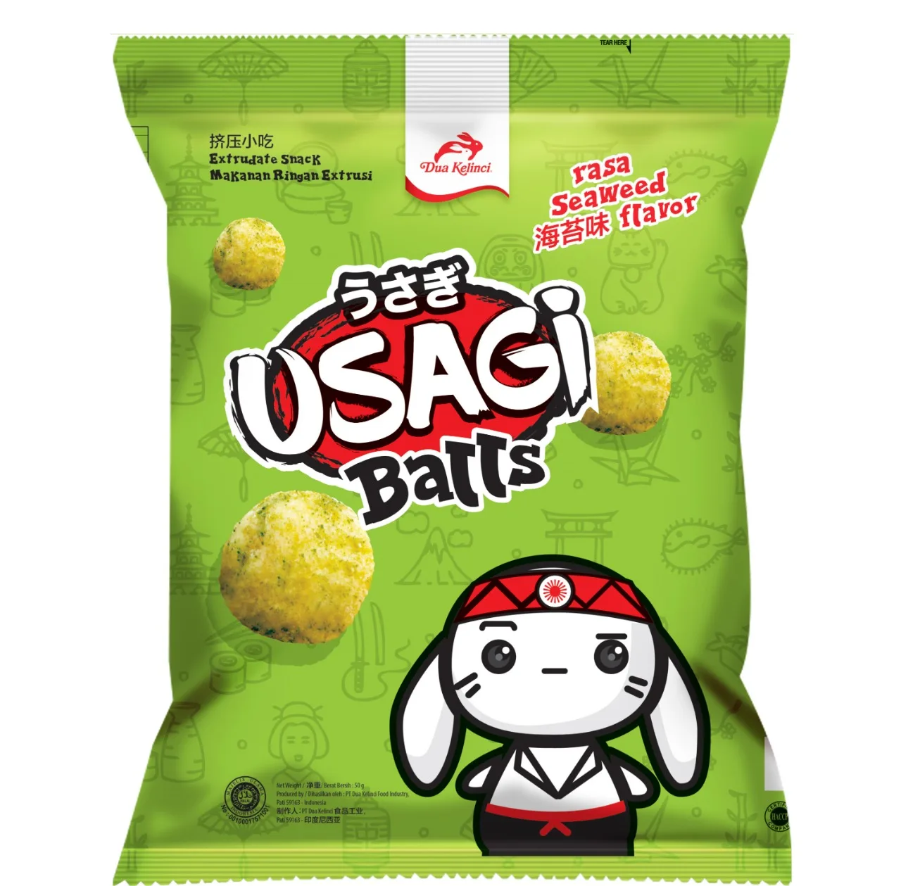 DUA KELINCI - USAGI- PUFF BALLS SNACK SEAWEED FLAVOR SNACK INDONESIA 50 GR