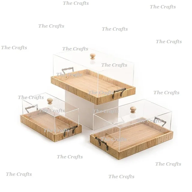 Rectangular Shape Wooden Serving Tray With Acrylic Cover Three Different Sizes Top Selling Serving Tray
