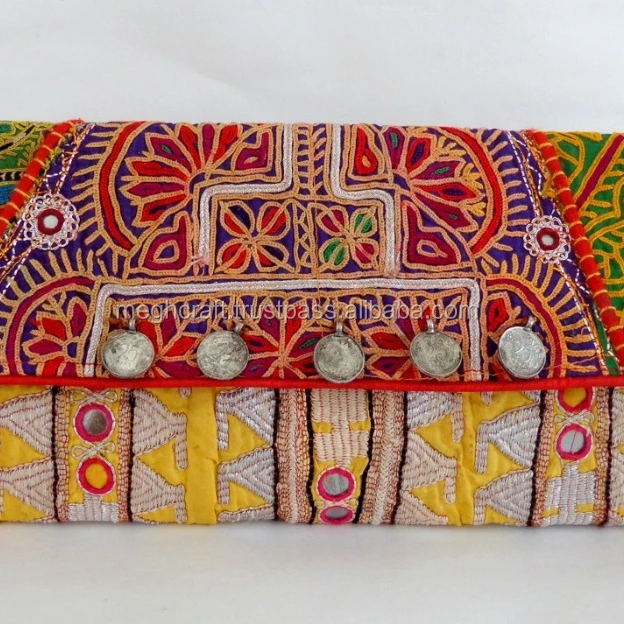 Wholesale Vintage tribal banjara clutch purse-Indian gypsy embroidery bags-hippie boho mirror work handmade small clutch purse