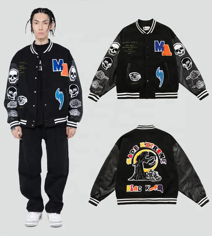 Fashion  Leather Varsity Jacket Oem Custom Baseball Jacket Chenille Embroidery Men Baseball Jacket Letters Patches