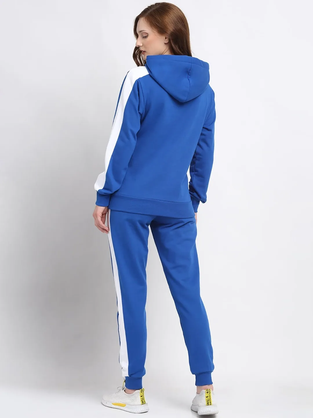 High Quality Blue And White Winter Warm Customized Zip Up Stylish Full Sleeve Color Block Sports Tracksuit For Women 2022