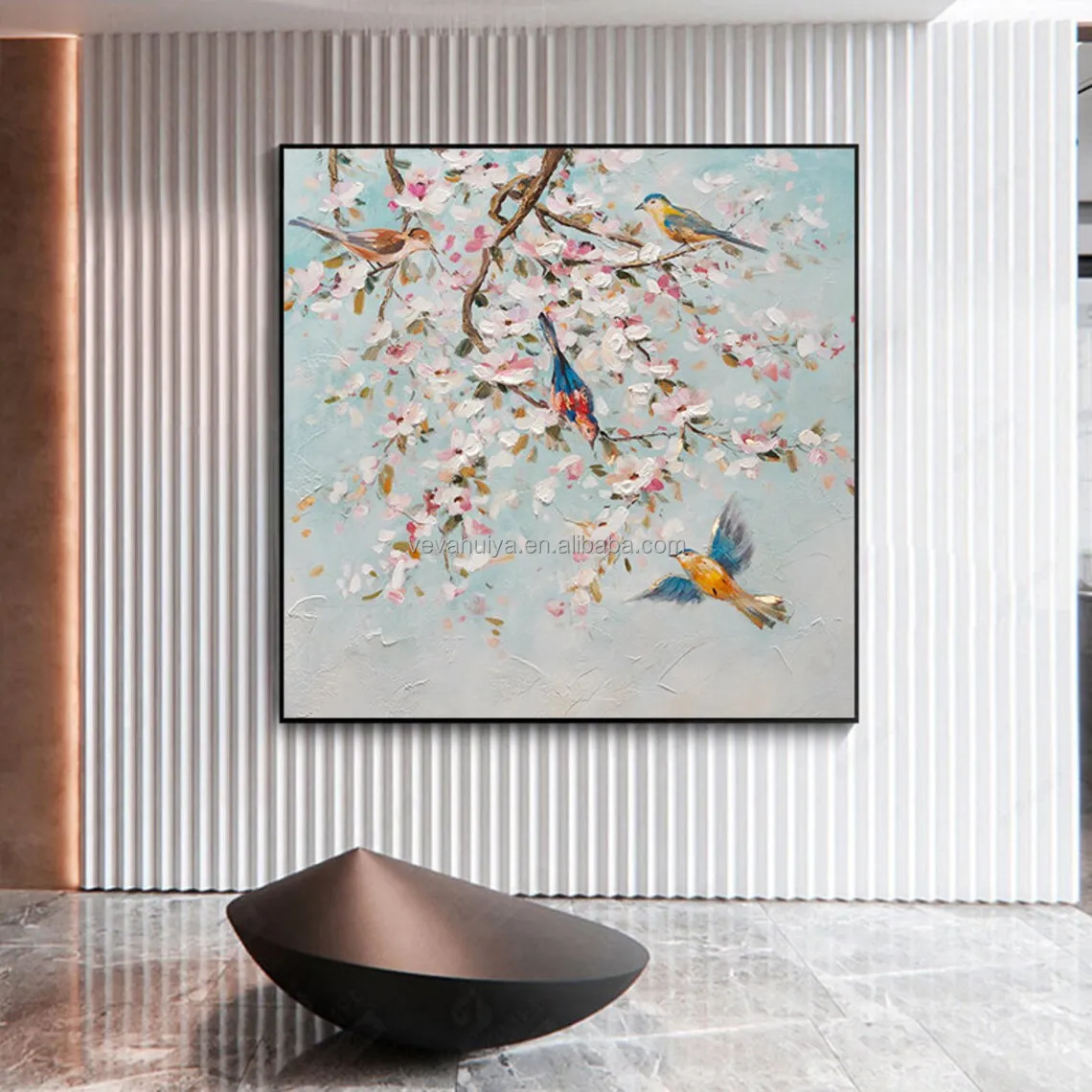 Оригинальная 3D картина маслом палитра нож Картина Дерево Птицы Цветок Ручная роспись на холсте настенное искусство для нового дома как домашний теплый