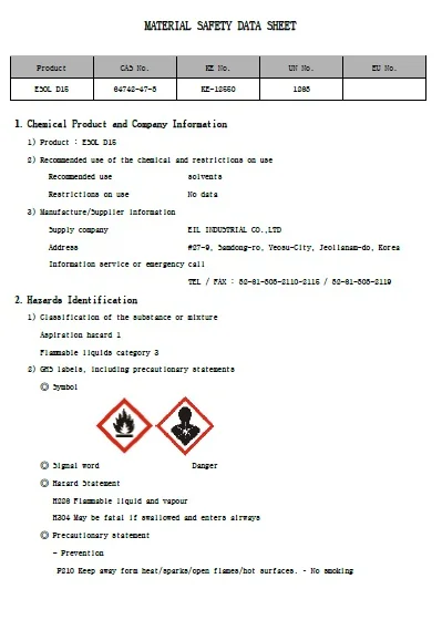 South Korea Origin Manufacturer Selling Cas No.64742-47-8 Industrial Grade Hydrocarbon ESOL D15 Solvent
