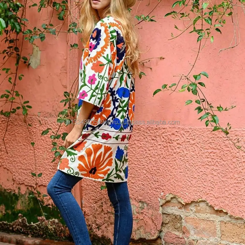 Christmas New Collection Suzani Embroidered Kimono Women Jacket Wholesale Uzbek Fashion Winter Cotton Coat Vintage World Robe