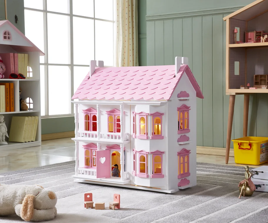 Wholesale Preschool Educational Toys Dollhouse Furniture Big Wooden Doll House For kids