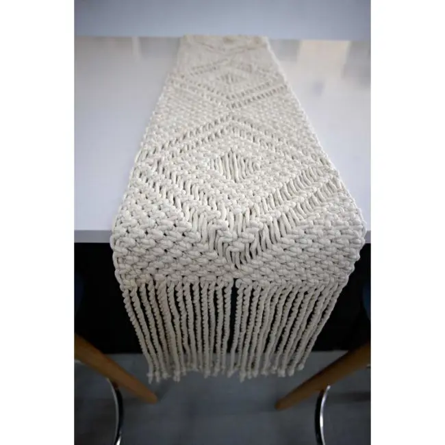 Wholesale pure handmade  table runner macrame with tassel fringe decor