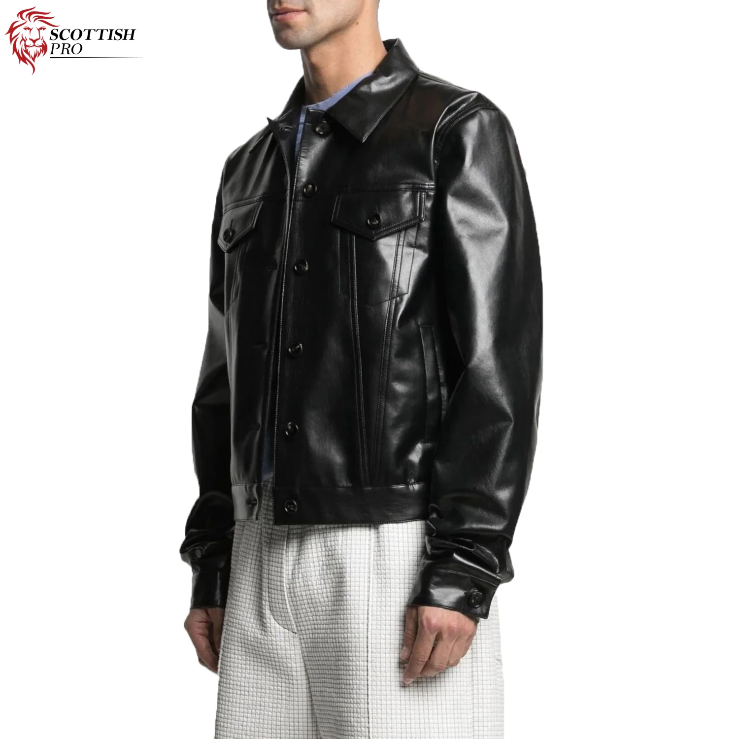 Low MOQ High Quality Jacket Leather 100% Genuine Leather jacket Custom Fashion Men Black Solid Leather Jackets