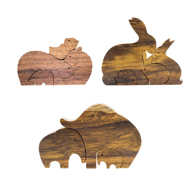 
OEM - ODM Set of 3 Animals Puzzle Rabbit & Bear & Elephant - BEST GIFT Vietnamese Eco-friendly Solid wood Puzzle 