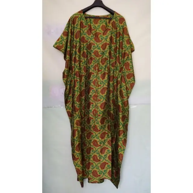 Women Night Wear Caftan Vintage Silk Sari Bathrobe Soft Silk Dress Home Wear Comfortable Maxi Dress Bridal Robe Beach Cover Up