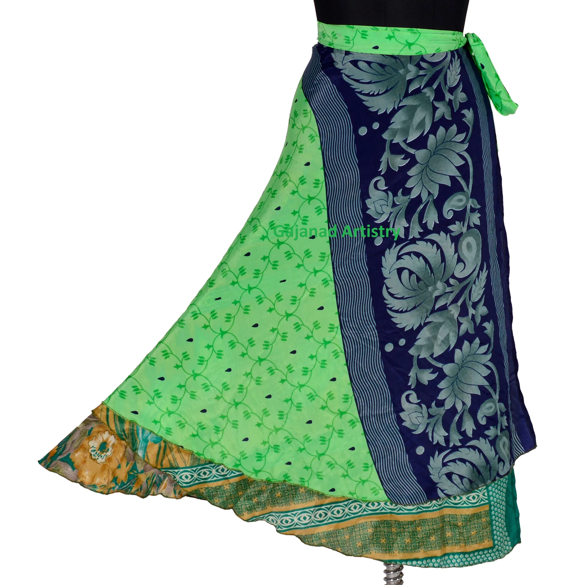 Wrap Reversible Long Skirt Vintage Silk Sari Long Wrap Skirts Indian Silk Long Boho Hippie Long Double Layer Skirt