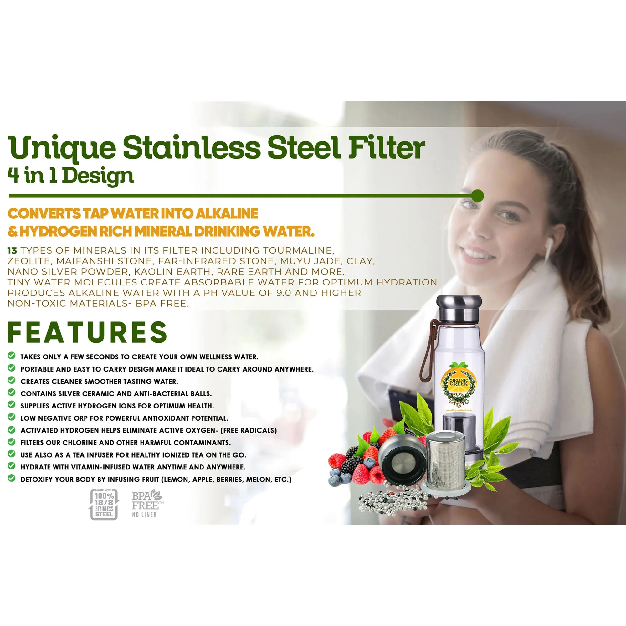 Органический греческий Витамин A 8000IU + витамины в бутылках водородный щелочный генератор фильтр для воды из нержавеющей стали