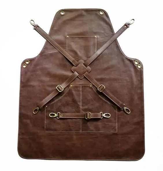 Luxury Genuine Leather Apron Work BBQ Kitchen Carpenter Men Women Leather Apron cow belly fine leather butcher Apron