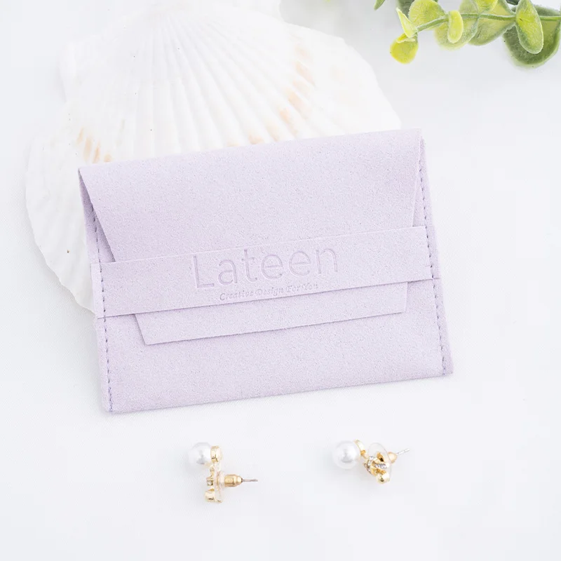 Simple Jewelry Pouch Microfiber Yellow Purple Envelope Jewelry Pouch with Logo