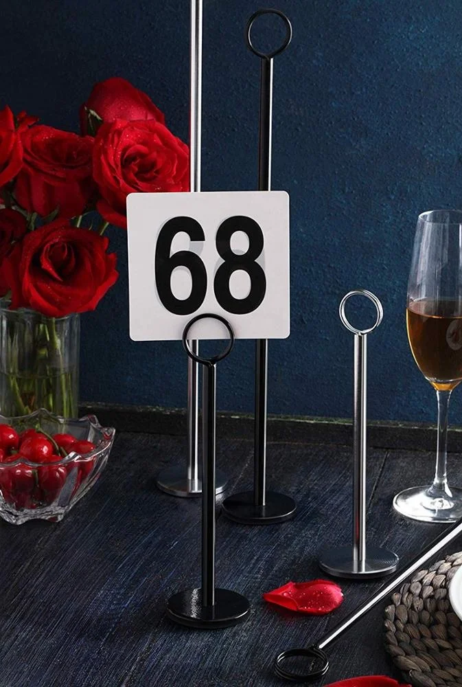 Stainless Steel Metal Table Number Stand Menu Card Holder Black