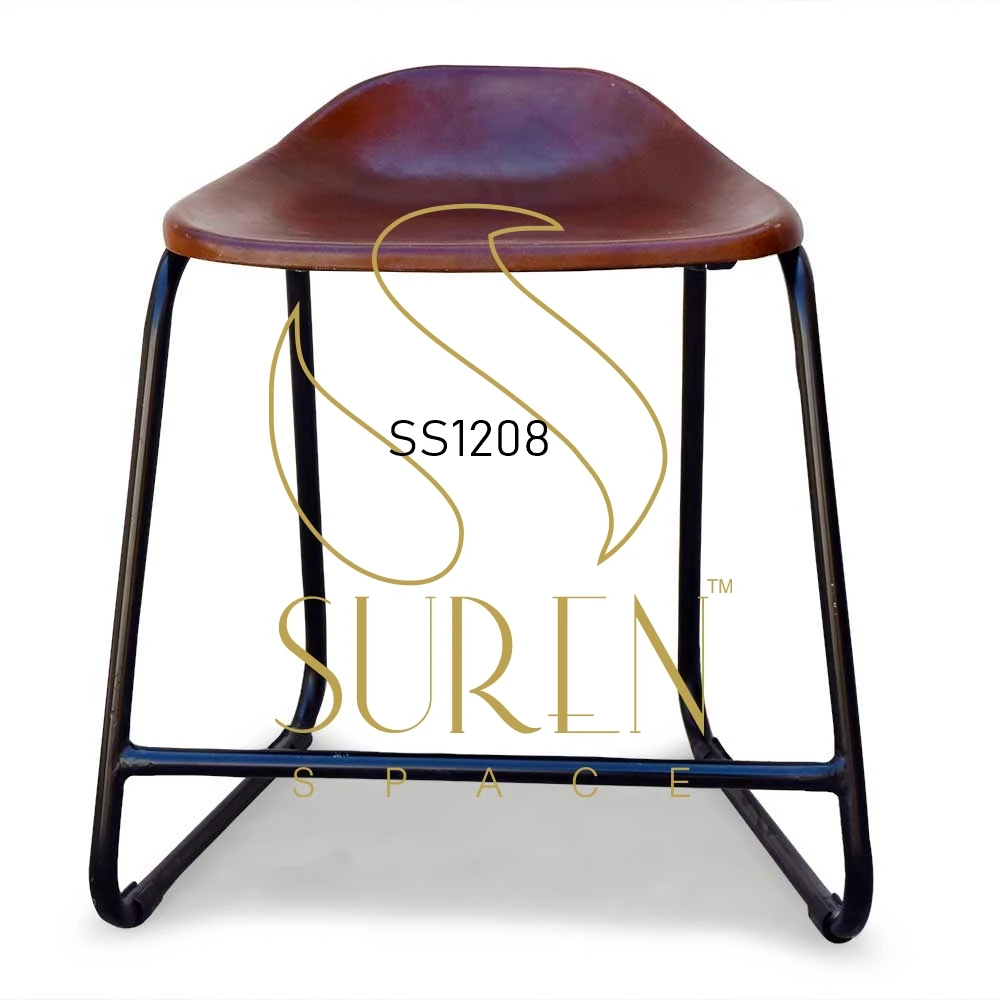 Compact Chair Design in Leather Metal Base Industrial Style Furniture Design for Cafe Bistro & For Kids Sitting