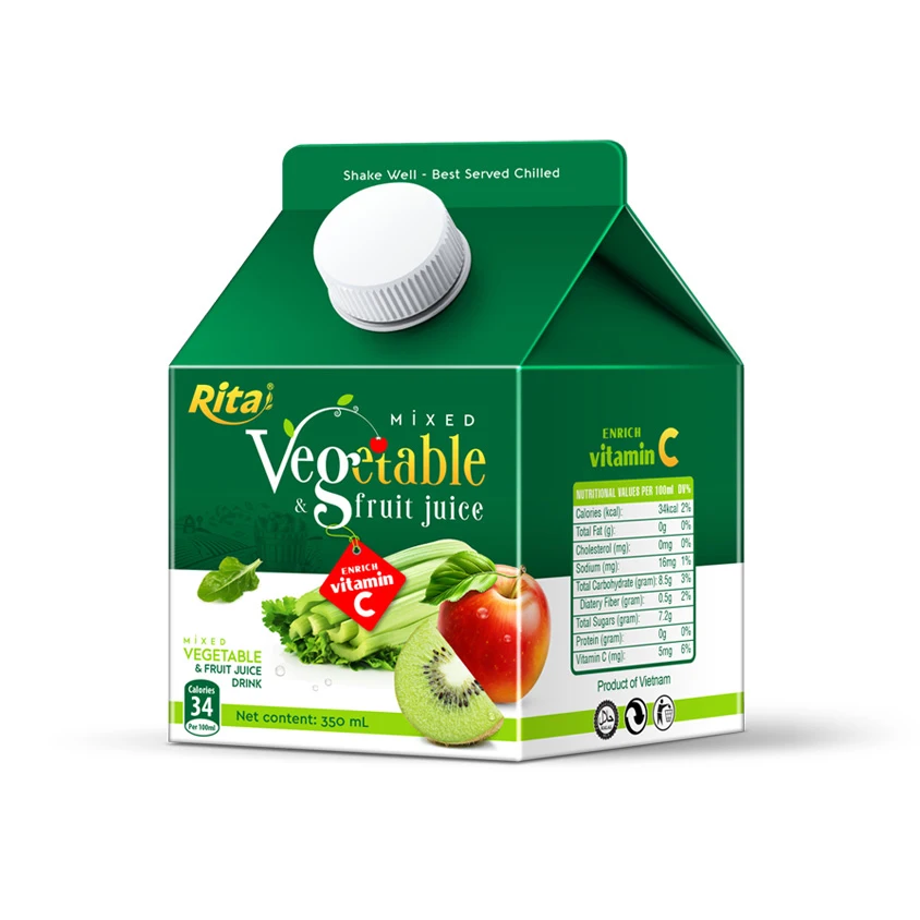 Vietnam Supplier 350 ml Box Paper Mixed Vegetable Juice