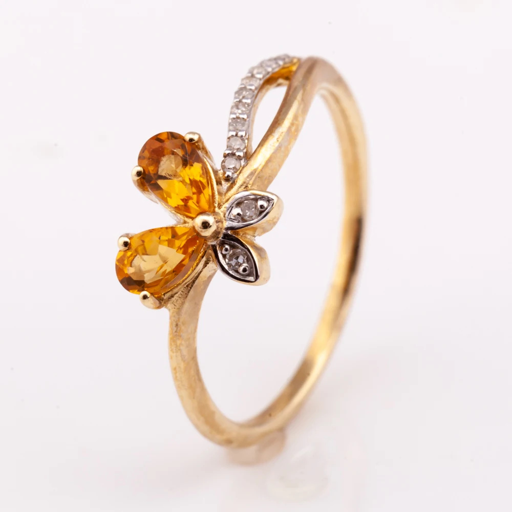 14K gold plated Silver 925 natural Citrine and diamond Ring Butterfly shape factory price from Thailand Manufacturer