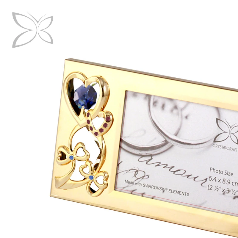 Crystocraft Special Gold Plated Metal Wedding Gift Decorated with Brilliant Cut Crystals Picture Photo Frame