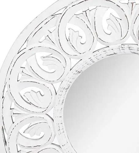 White color Handcrafted Carved design Handicrafts decorative Golden  wooden framed wall mirror for Interior decor wall decor