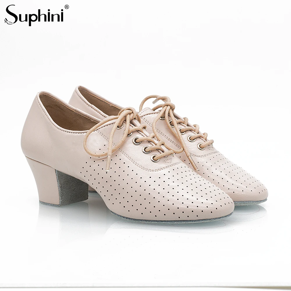 Suphini sheep leather split sole 5cm cuban heel lace women practice Latin salsa dance shoes