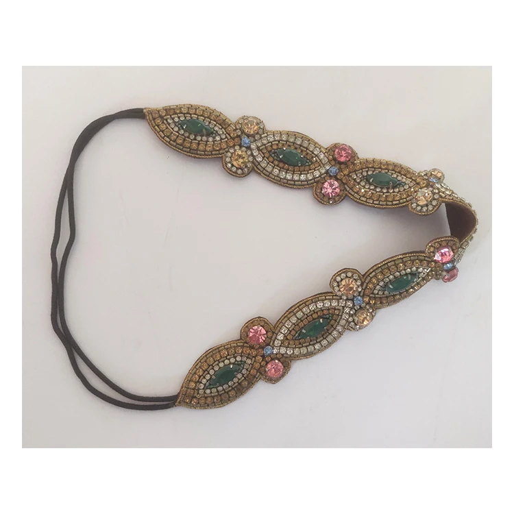 2024 Top Most Selling Hand Embroidered Hairband Beads Made Emerald Marquis Eye Fashion Hairbands for Girls