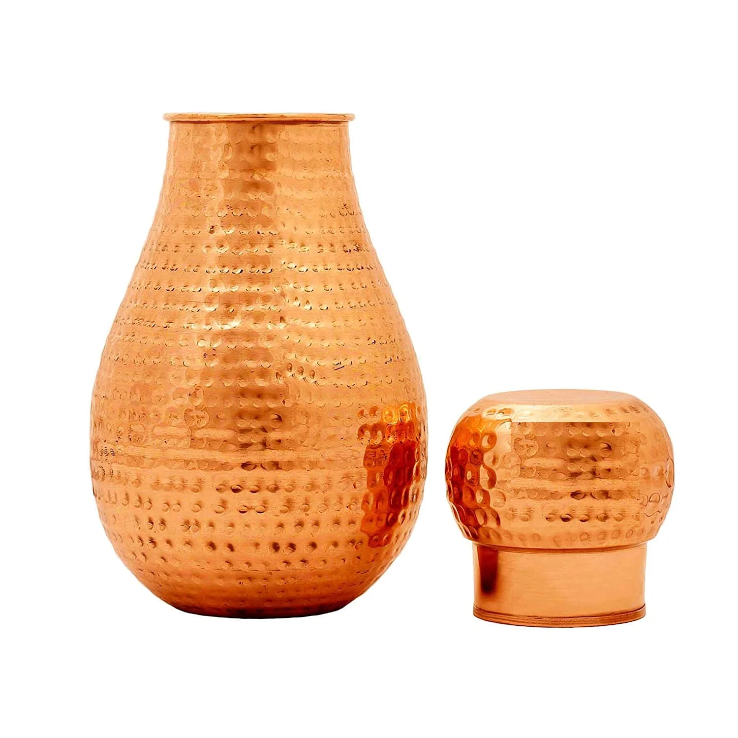 Pure Copper Bedroom Water Bottle with Inbuilt Glass & Matka Hammered Design (Volume-1600 ml) Set of 1