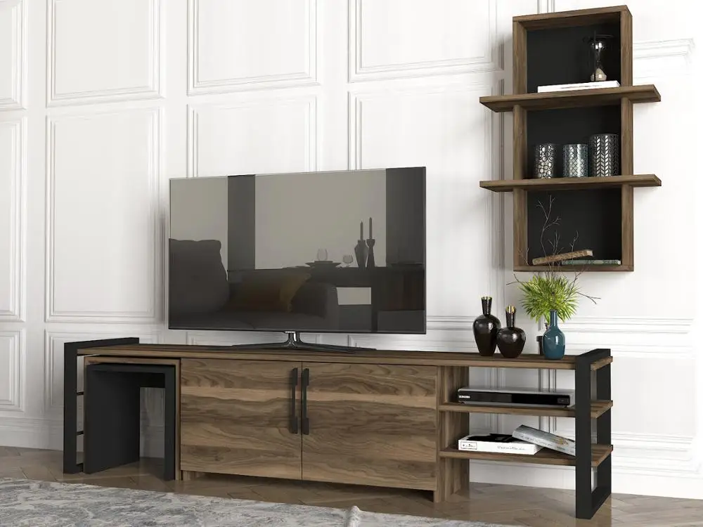 Exclusive Epica Zigon New Modern Design Wood Tv Stand Furniture Walnut Black Melamine Particle Board