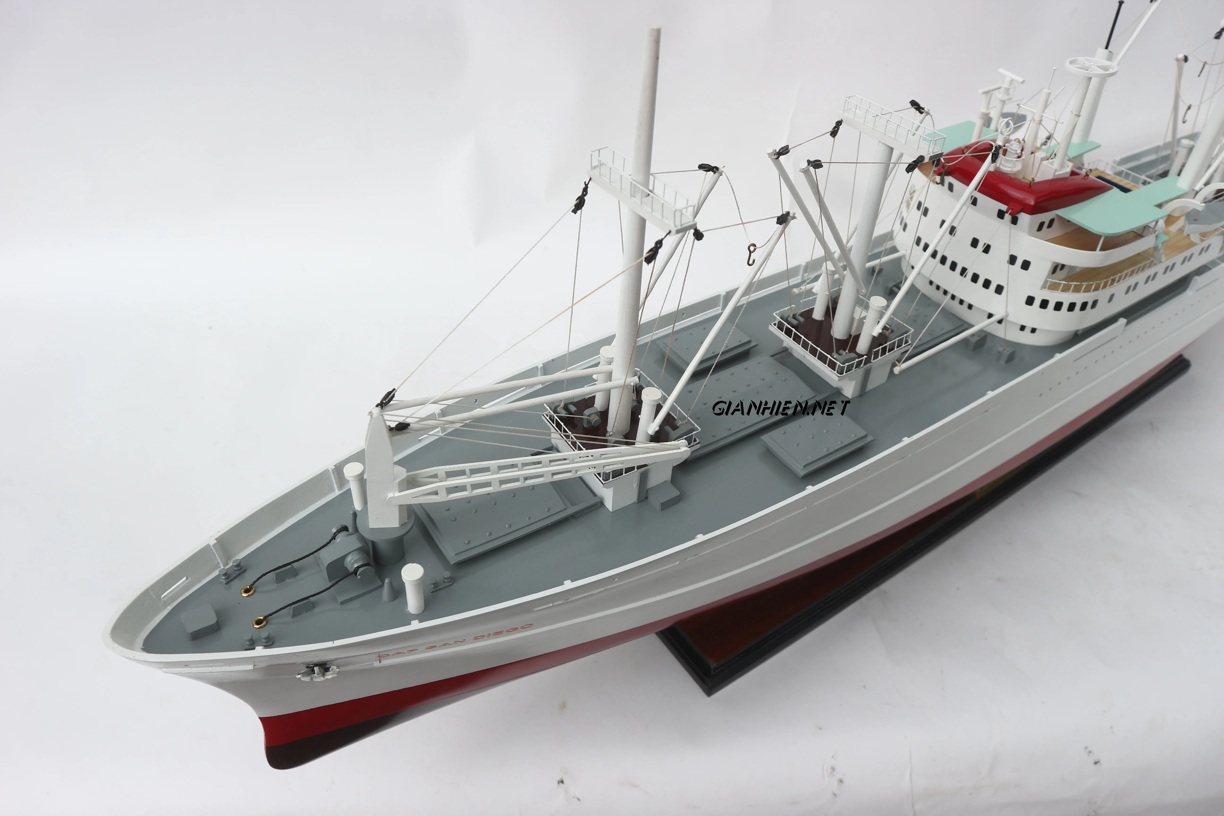CAP SAN DIEGO SHIP WITH CRANE - WOODEN TANKER MODEL - HANDICRAFT OF VIETNAM