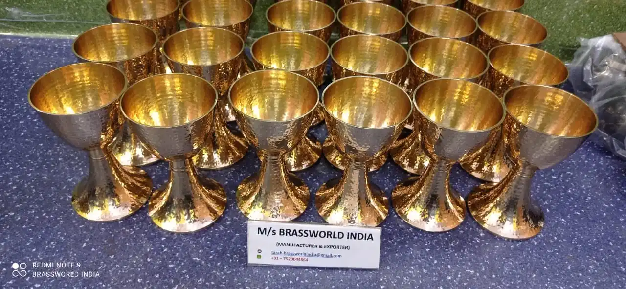 brass gold chalice with authentic hammered work Brassworld India