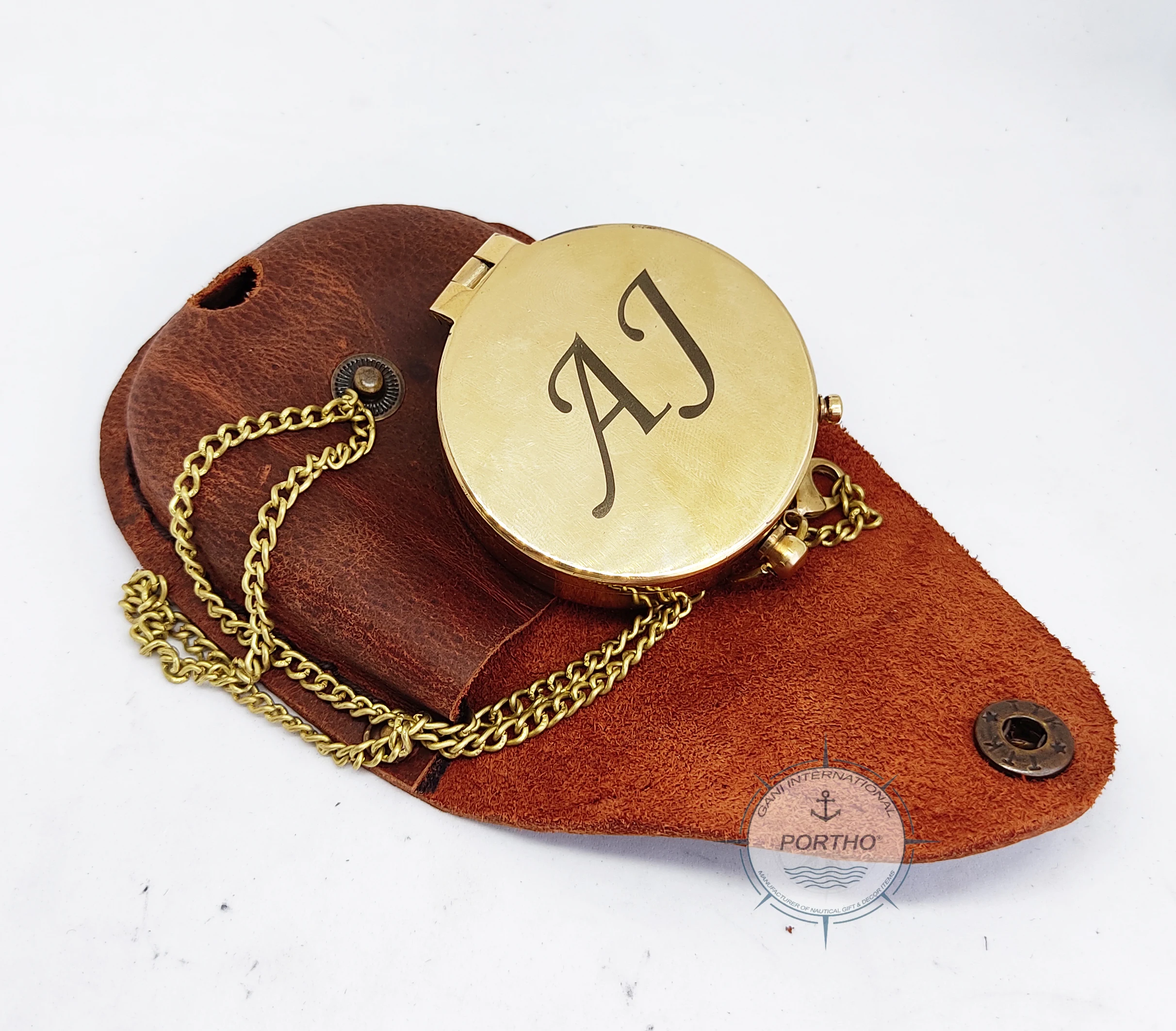Nautical Brass Pocket Compass With Leather Case Anniversary Gift Engraved compass Camping