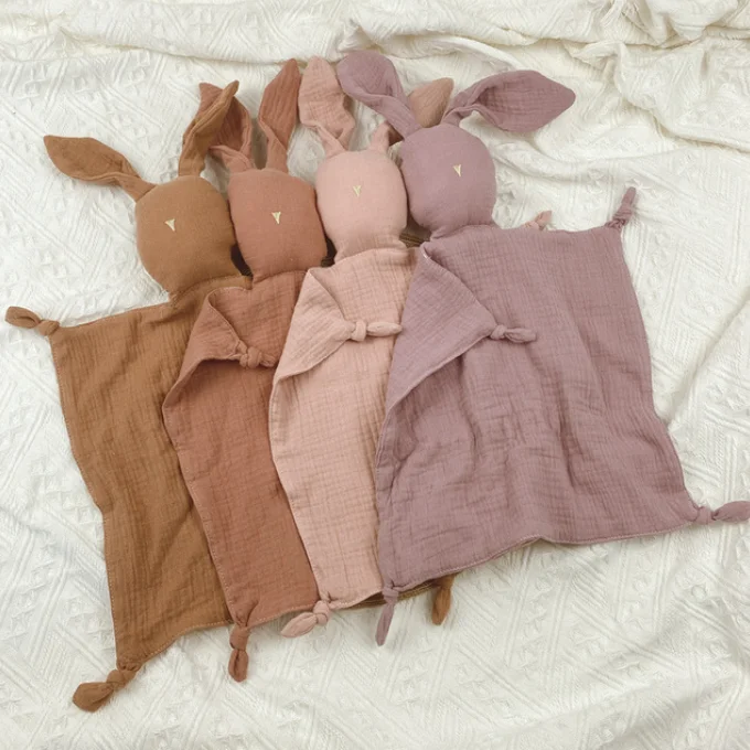 100% Cotton Muslin Teething Cloths Towel Stuffed Bunny Soothing Baby Security Blanket Toy for Kids