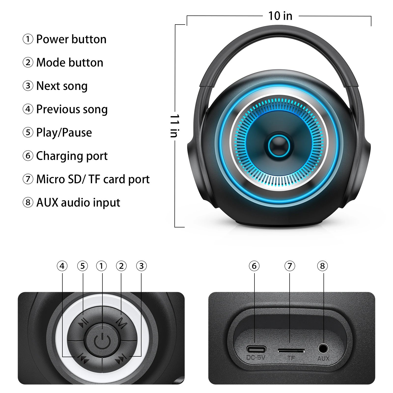 30w TWS Karaoke Machine wireless Speaker with Wireless Microphone Portable Handheld Mic Color light