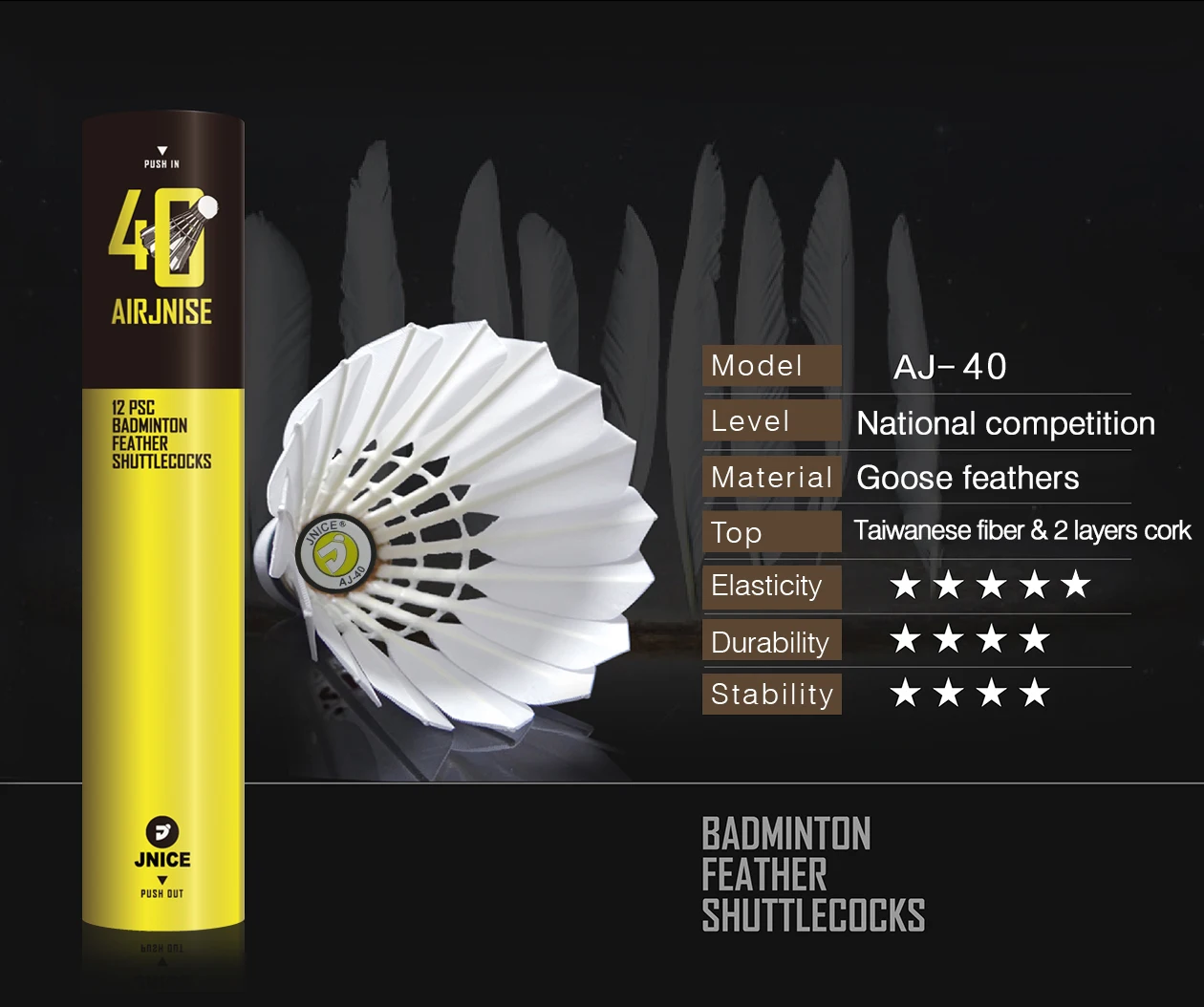 AIRJNISE-40 special glued straight goose feather shuttlecock