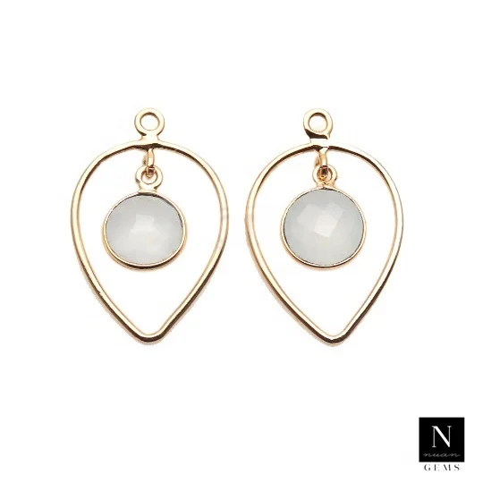 24k Gold Plated Single Bail Gemstone Bezel Charms Component Earrings Jewelry Making