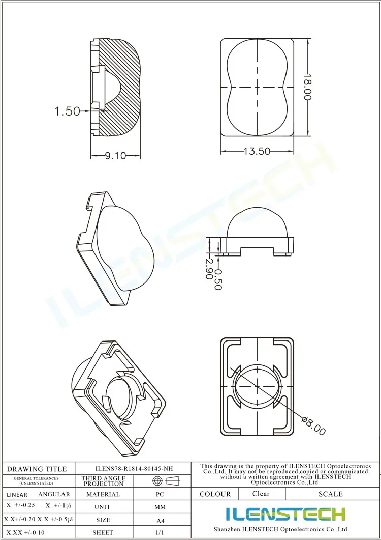 Пластиковый светодиодный светильник ilenstech 18 мм 80*145 градусов для