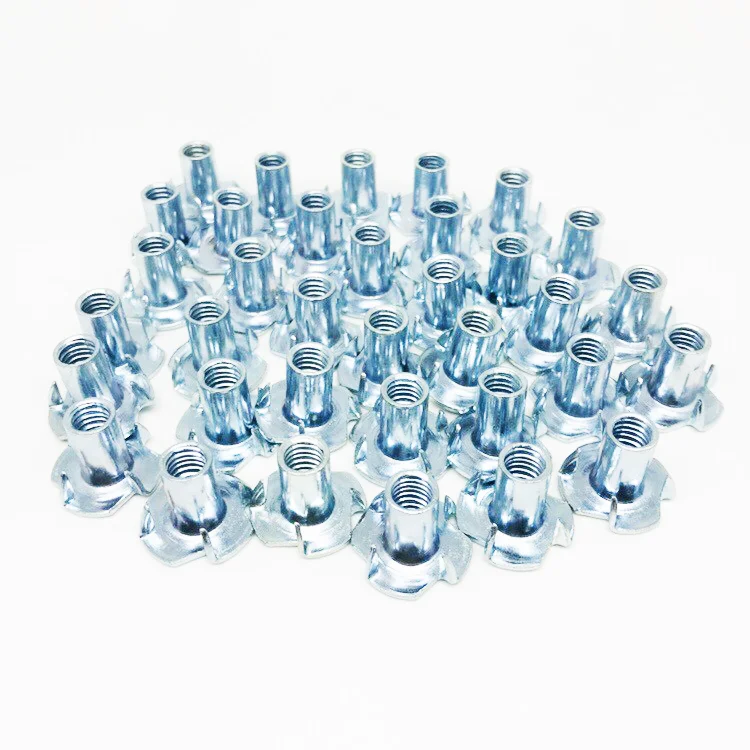 4 Prongs Steel Riveting T-Nut DIN Certified M5/M6/M8 with Zinc Plating/Galvanized Finish for Wood Furniture Industries