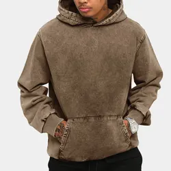 2021 winter newest design clothing custom 100% cotton plain blank pullover vintage hoodie brown washed hoodie men