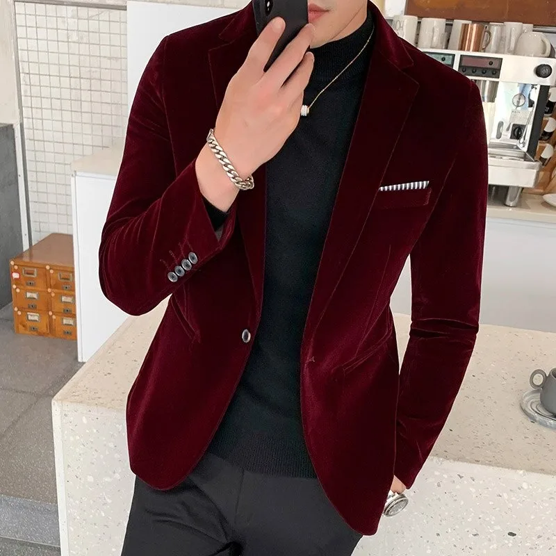 New winter best design velvet blazer for men Smart Casual  wear coat for men Solid Color Big Pocket  with high quality fabric