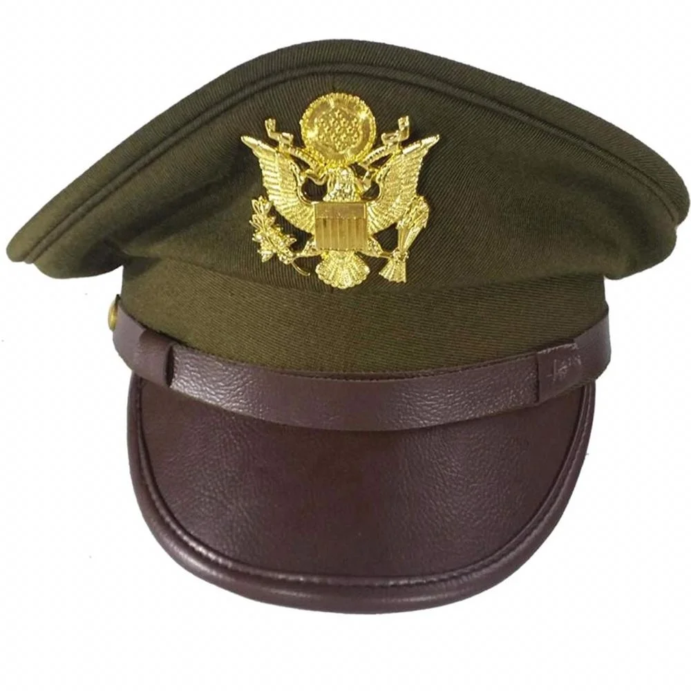WW2 WWII US Officer HAT with Gold Eagle Badge Costumes Reproduction Officer Peaked Hat